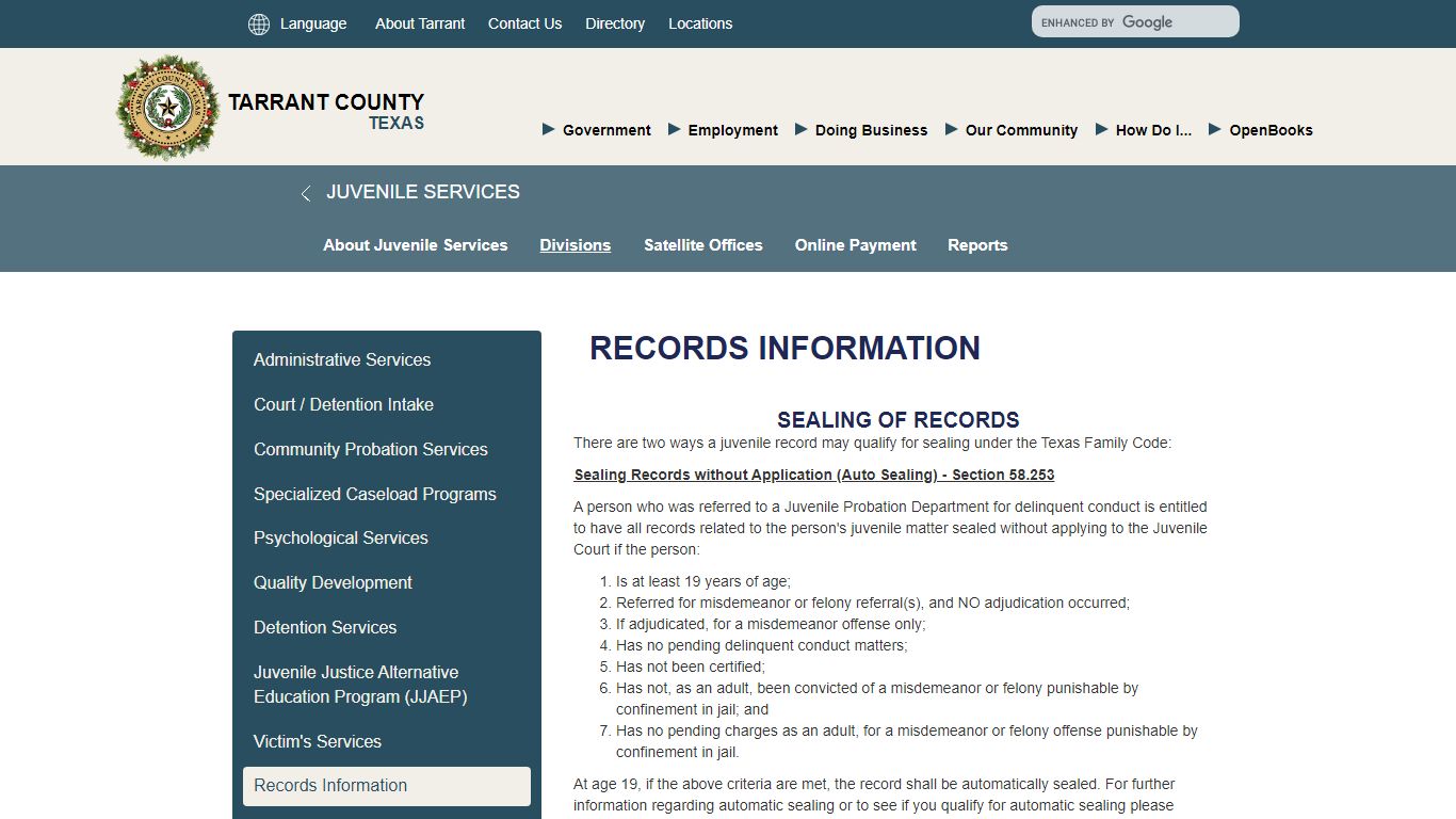 Records Information - Tarrant County TX
