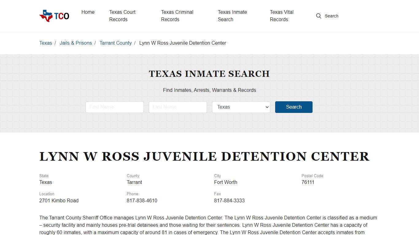 Lynn W Ross Juvenile Detention Center in Fort Worth, TX - Contact ...